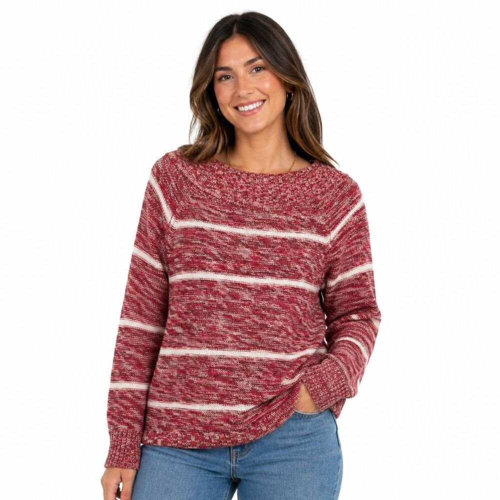 Maurices Large Red Cream Marled Striped Knit Sweater
